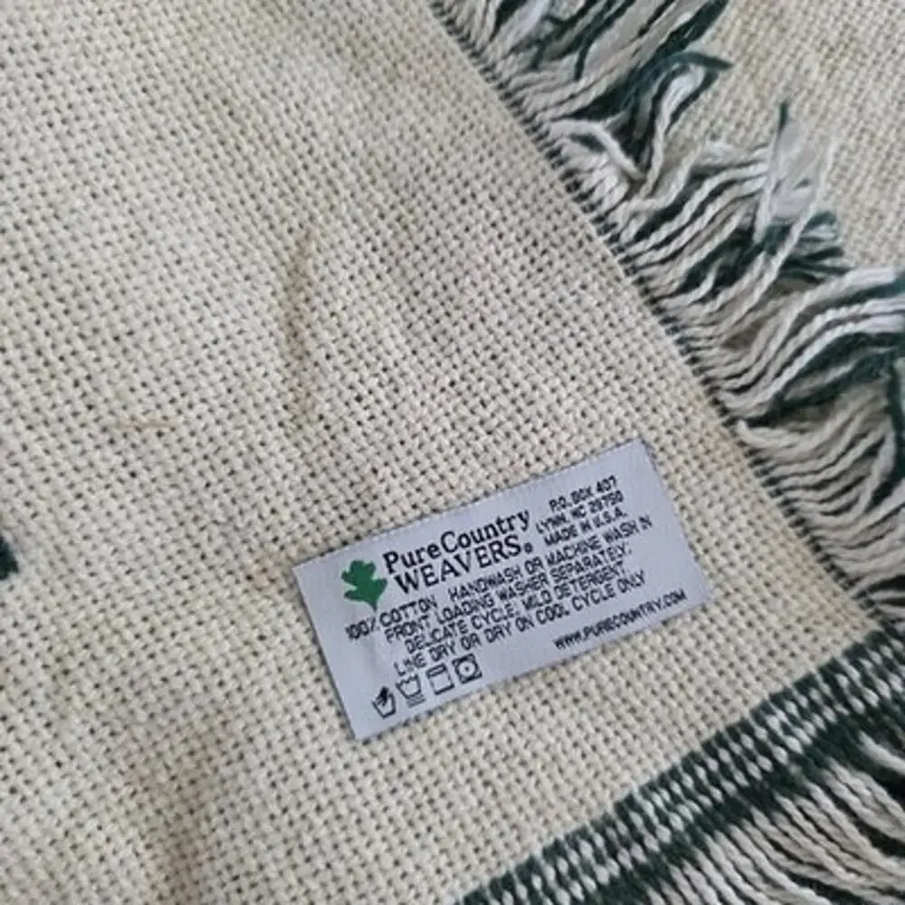 Vintage Pure Country Weavers Woven Cotton Blanket Tapestry Farm Scene Cows Green